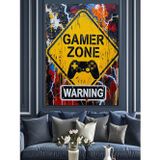 Tablomega Sarı Gamer Zone Tabelası Dekoratif Kanvas - Mdf Ahşap Tablo