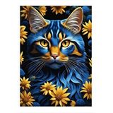 Tablomega Sarı Gözlü Mavi Kedi Hediyelik Ahşap Tablo 35cm X50cm