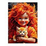 Tablomega Sarı Kedi Ve Kızıl Saçlı Kız Art Mdf Poster 35cm X50cm