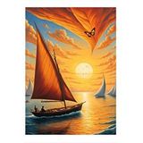 Tablomega Sarı Yelkenli Sandal Desenli Ahşap Tablo 25cmx 35cm