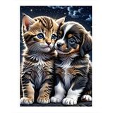 Tablomega Sarılan Yavru Kedi Ve Köpek Hediyelik Ahşap Tablo 35cm X50cm