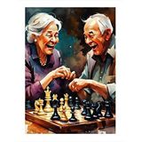 Tablomega Satranç Oynayan Yaşlı Çift Dekoratif Ahşap Tablo 35cm X50cm