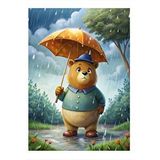 Tablomega Şemsiyeli Ayı Hediyelik Ahşap Tablo 35cm X50cm