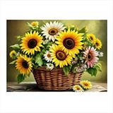 Tablomega Sepetteki Çiçekler Desenli Ahşap Tablo 35cm X50cm