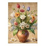 Tablomega Seramik Vazodaki Çiçekler Model Ahşap Tablo 35cm X50cm