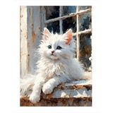 Tablomega Sevimli Beyaz Kedi Dekoratif Ahşap Tablo 35cm X50cm