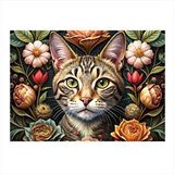Tablomega Sevimli Kedi Ve Çiçekler Dekoratif Ahşap Tablo 35cm X50cm