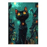 Tablomega Seyrini Siyah Kedi Hediyelik Ahşap Tablo 25cmx 35cm