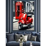 Tablomega Siyah Beyaz Londra Kırmızı Telefon Kulubesi Ve Scooter Motor Dekoratif Kanvas - Mdf Ahşap Tablo