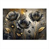 Tablomega Siyah Gelincik Çiçekleri Hediyelik Mdf Tablo 35cm X50cm