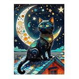 Tablomega Siyah Kedi Ve Gökyüzü Dekoratif Ahşap Tablo 35cm X50cm