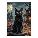 Tablomega Siyah Kedi Ve Retro Binalar Hediyelik Ahşap Tablo 35cm X50cm