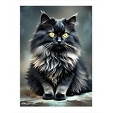 Tablomega Siyah Uzun Tüylü Kedi Hediyelik Ahşap Tablo 25cmx 35cm
