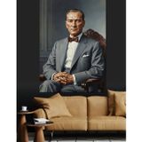 Tablomega Smokinli Ciddi Oturan Atatürk Dekoratif Kanvas - Mdf Ahşap Tablo
