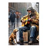 Tablomega Sokakta Gitar Çalan Adam Ve Köpeği Hediyelik Mdf Tablo 25cmx 35cm