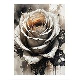 Tablomega Soyut Beyaz Gül Hediyelik Ahşap Tablo 35cm X50cm