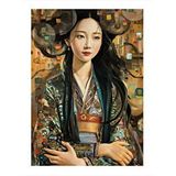 Tablomega Soyut Renkli Fon Japon Kız Hediyelik Ahşap Tablo 35cm X50cm