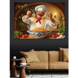 Tablomega Spagetti Makarna Yapan Aşçı Şef Dekoratif Kanvas - Mdf Ahşap Tablo