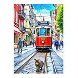 Tablomega Taksim'de Tramvay Ve Kedi Desenli Ahşap Tablo 25cmx 35cm