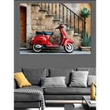 Tablomega Tarihi Merdivende Kırmızı Vespa Dekoratif Kanvas - Mdf Ahşap Tablo