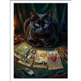 Tablomega Tarot Kartları Ve Kara Kedi Fal Dekoratif Kanvas - Mdf Ahşap Tablo