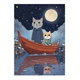 Tablomega Teknede Sevimli Kediler Hediyelik Ahşap Tablo 35cm X50cm