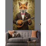 Tablomega Tilki Ukulele Çalıyor Komik Dekoratif Kanvas - Mdf Ahşap Tablo