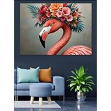 Tablomega Tropikal Çiçekli Zarif Flamingo Dekoratif Kanvas - Mdf Ahşap Tablo