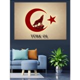 Tablomega Türk Bayrağı Kurt Figürü Dekoratif Kanvas - Mdf Ahşap Tablo