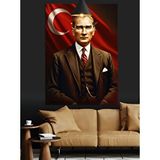 Tablomega Türk Bayrağı Önünde Mustafa Kemal Atatürk Dekoratif Kanvas - Mdf Ahşap Tablo