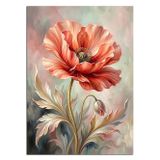 Tablomega Turuncu Gelincik Çiçeği Ve Tüyler Dekoratif Kanvas - Mdf Ahşap Tablo