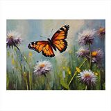 Tablomega Turuncu Kelebek Ve Çiçekler Dekoratif Ahşap Tablo 35cm X50cm