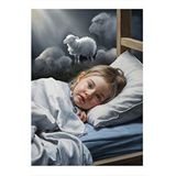 Tablomega Uyumak Için Koyun Sayan Kız Çocuğu Hediyelik Ahşap Tablo 25cmx 35cm