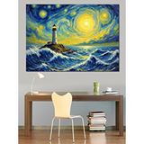 Tablomega Van Gogh Tarzı Deniz Feneri Dekoratif Kanvas - Mdf Ahşap Tablo