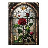 Tablomega Vitray Şeklinde Kırmızı Güller Dekoratif Ahşap Tablo 25cmx 35cm