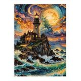 Tablomega Yağlı Boya Deniz Feneri Dekoratif Ahşap Tablo 25cmx 35cm