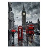 Tablomega Yağmurlu Londra Big Ben Ve Telefon Kulübesi Dekoratif Kanvas - Mdf Ahşap Tablo