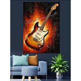 Tablomega Yanık Gitar Alevli Müzik Dekoratif Kanvas - Mdf Ahşap Tablo