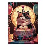 Tablomega Yaş Gününü Kutlayan Kedi Model Ahşap Tablo 25cmx 35cm