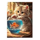 Tablomega Yavru Kedi Akvaryum Başında Hediyelik Ahşap Tablo 35cm X50cm