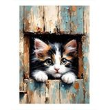 Tablomega Yavru Kedi Ve Ahşap Kapı Model Ahşap Tablo 35cm X50cm