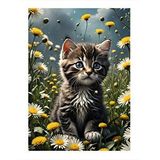 Tablomega Yavru Kedi Ve Sarı Çiçekler Hediyelik Ahşap Tablo 35cm X50cm