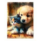 Tablomega Yavru Köpek Ve Kedi Dekoratif Ahşap Tablo 25cmx 35cm