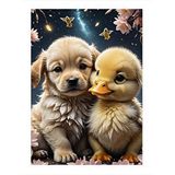 Tablomega Yavru Köpek Ve Ördek Desenli Ahşap Tablo 25cmx 35cm