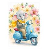 Tablomega Yavru Motorcu Fil Dekoratif Ahşap Tablo 35cm X50cm
