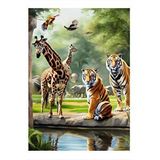 Tablomega Zürafalar Ve Kaplanlar Hediyelik Ahşap Tablo 35cm X50cm