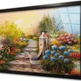 Tablosan Arnavut Kaldırımda Çiçekler Çerçeveli Cam Tablo 60x90 cm