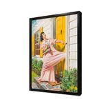 Tablosan Elbisesi Kapıya Sıkışmış Kadın Çerçeveli Mdf Tablo 20 X 30 Cm Mb22580