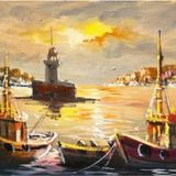 Tablosan Gün Batımı Tekneler Ve Kız Kulesi Kanvas Tablo 40x80 cm Kb16180 40x80 cm