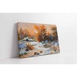 Tablosan Gün Batımı Ve Kar Altında Kulübe Kanvas Tablo 60 X 80 Cm Kb17035